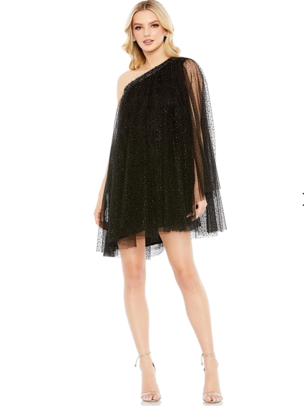NWT Mac Duggal One Shoulder Embellished Tulle Mini Dress